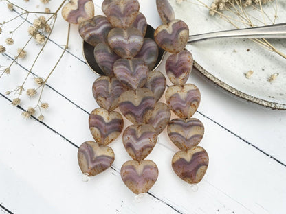 Picasso Beads - Heart Beads - Czech Glass Beads - Valentines Beads - 15mm - 6pcs - (1521)