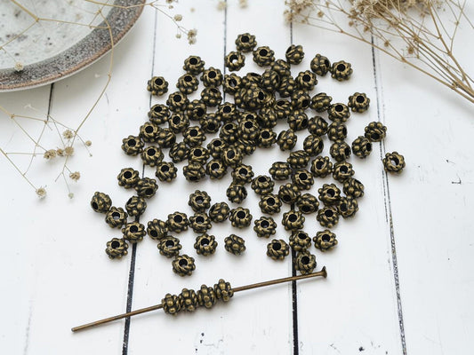 Antique Bronze Small Metal Rondelle Spacer Beads - 4x3mm - 100pcs - (1507)