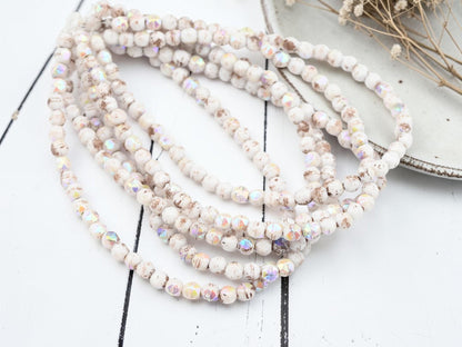 Czech Glass Beads - English Cut Beads - Picasso Beads - Round Beads - Antique Cut - 4mm Beads - 50pcs - (3148)