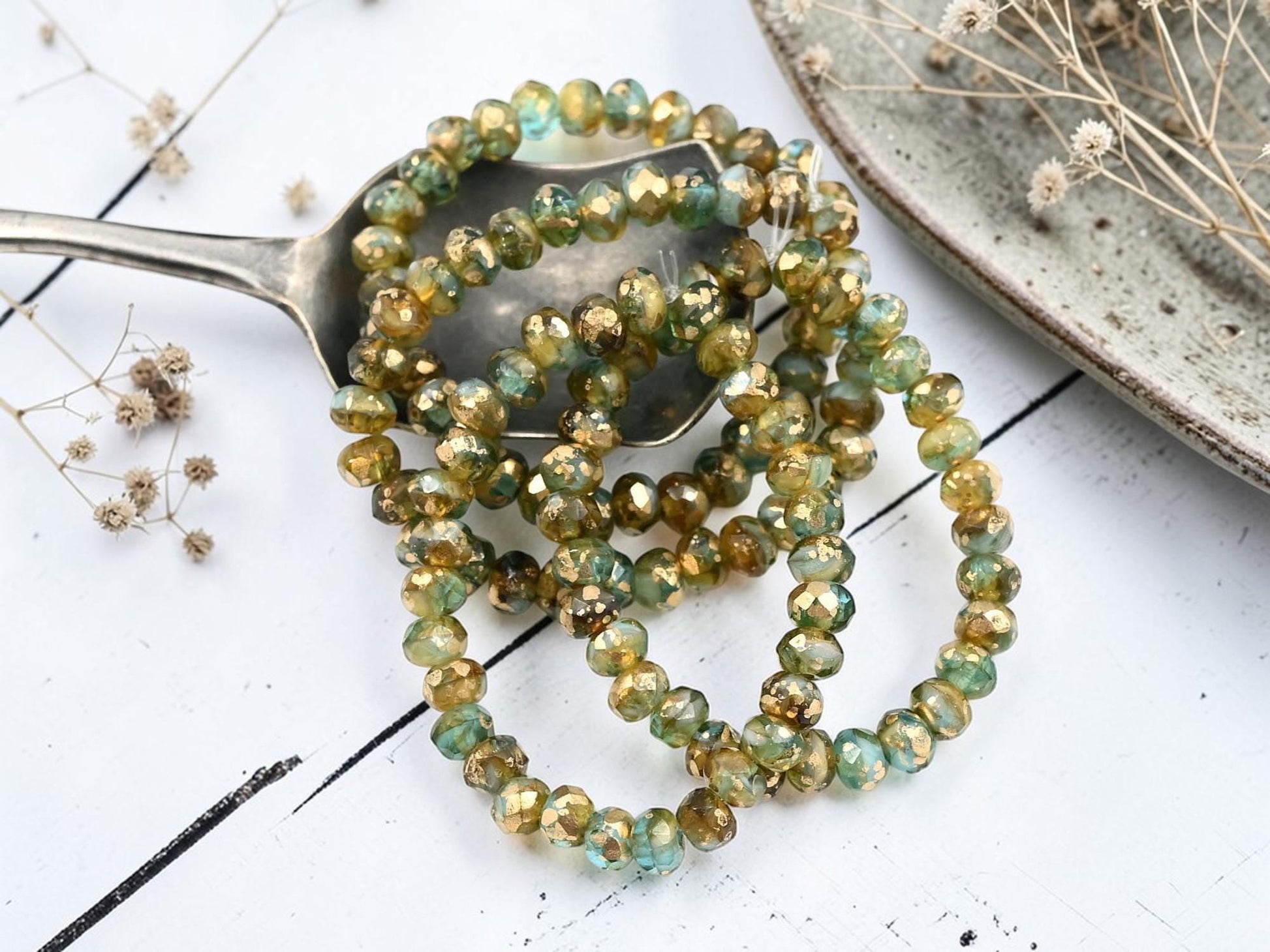 Czech Glass Faceted Fire Polished Rondelle Beads - Gold Washed Aqua A mber - 30pcs - 3x5mm - (1071)
