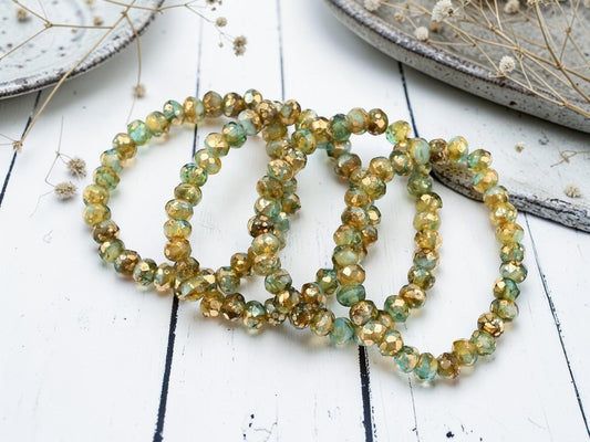 Czech Glass Faceted Fire Polished Rondelle Beads - Gold Washed Aqua A mber - 30pcs - 3x5mm - (1071)
