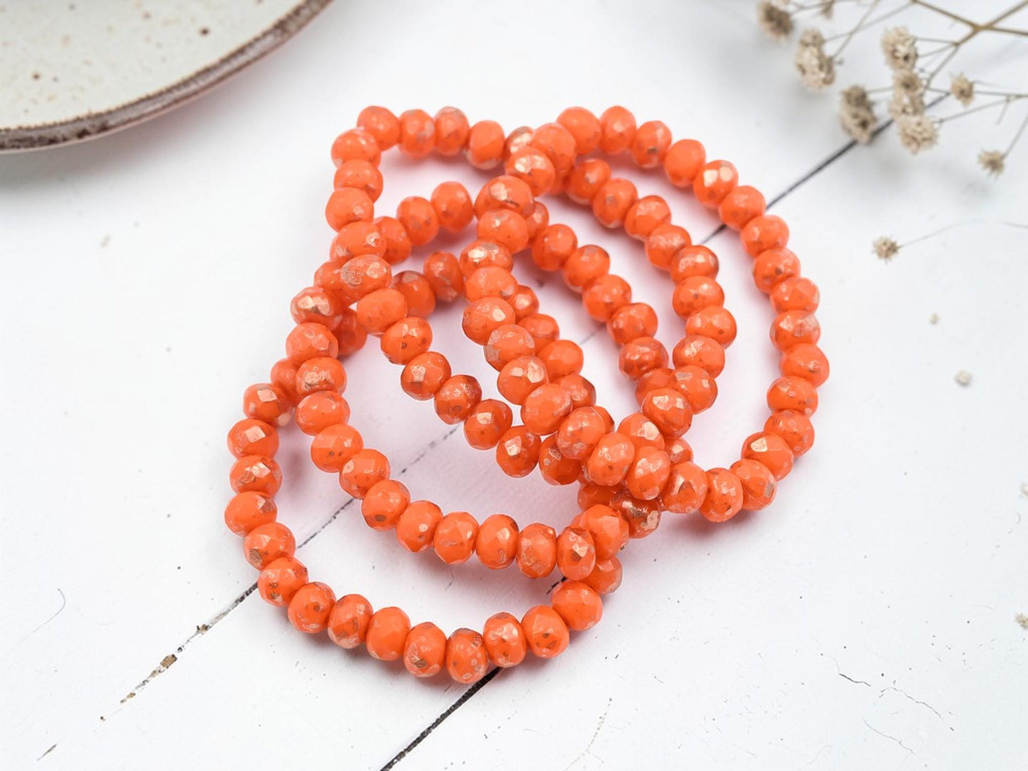 Czech Glass Faceted Fire Polished Rondelle Beads - Copper Washed Orange - 30pcs - 3x5mm - (4843)
