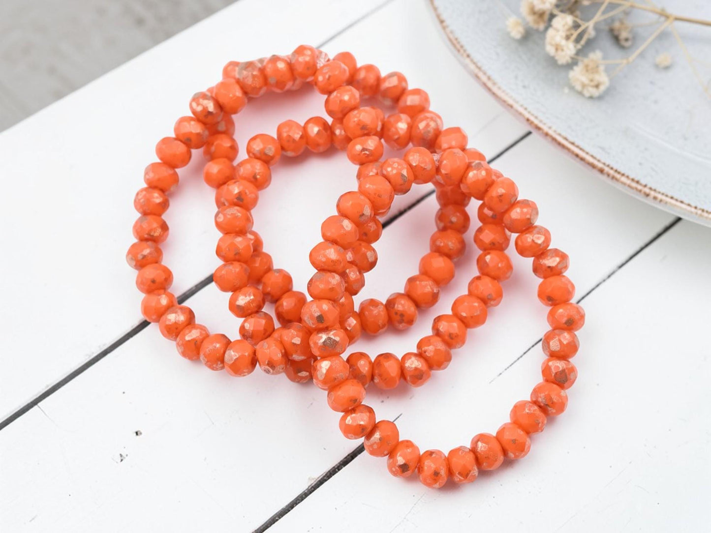 Czech Glass Faceted Fire Polished Rondelle Beads - Copper Washed Orange - 30pcs - 3x5mm - (4843)