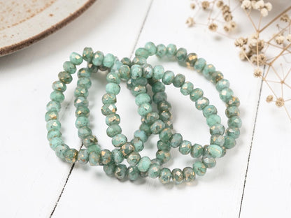 Czech Glass Faceted Fire Polished Rondelle Beads - Gold Washed Aqua Opaline - 30pcs - 3x5mm - (4257)