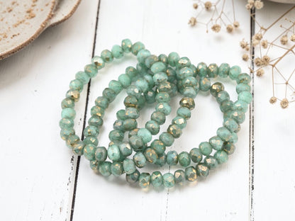 Czech Glass Faceted Fire Polished Rondelle Beads - Gold Washed Aqua Opaline - 30pcs - 3x5mm - (4257)