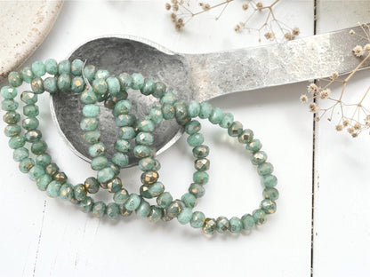 Czech Glass Faceted Fire Polished Rondelle Beads - Gold Washed Aqua Opaline - 30pcs - 3x5mm - (4257)