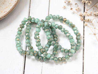 Czech Glass Faceted Fire Polished Rondelle Beads - Gold Washed Aqua Opaline - 30pcs - 3x5mm - (4257)