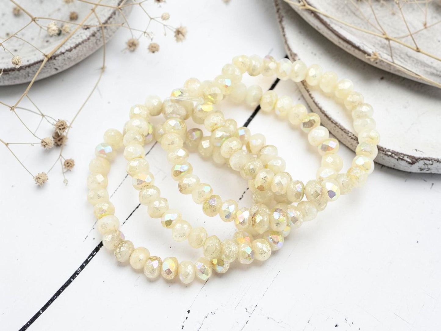 Czech Glass Faceted Fire Polished Rondelle Beads - Gold Washed Aqua Opaline - 30pcs - 3x5mm - (4257)