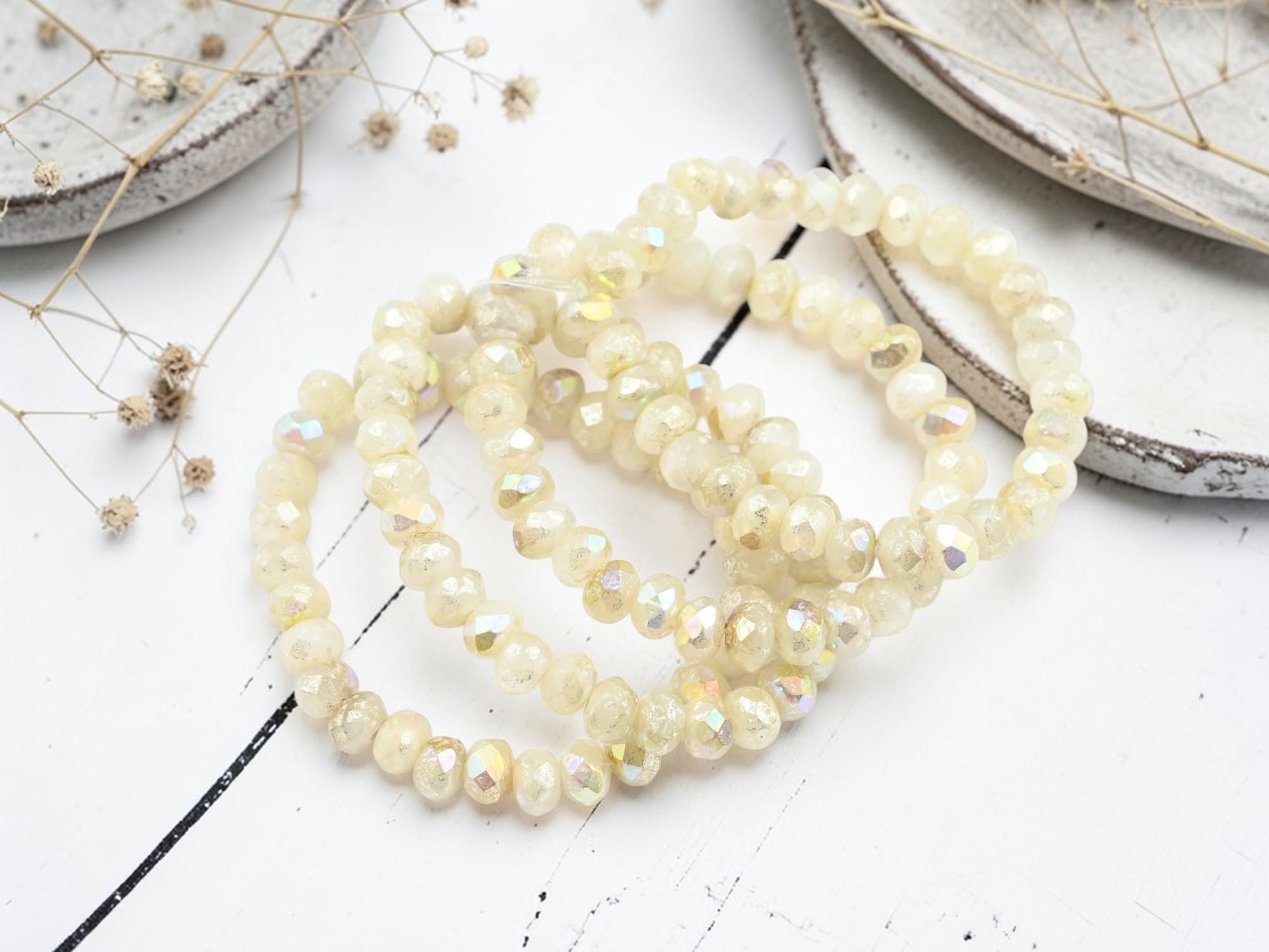 Czech Glass Faceted Fire Polished Rondelle Beads - Gold Washed Aqua Opaline - 30pcs - 3x5mm - (4257)