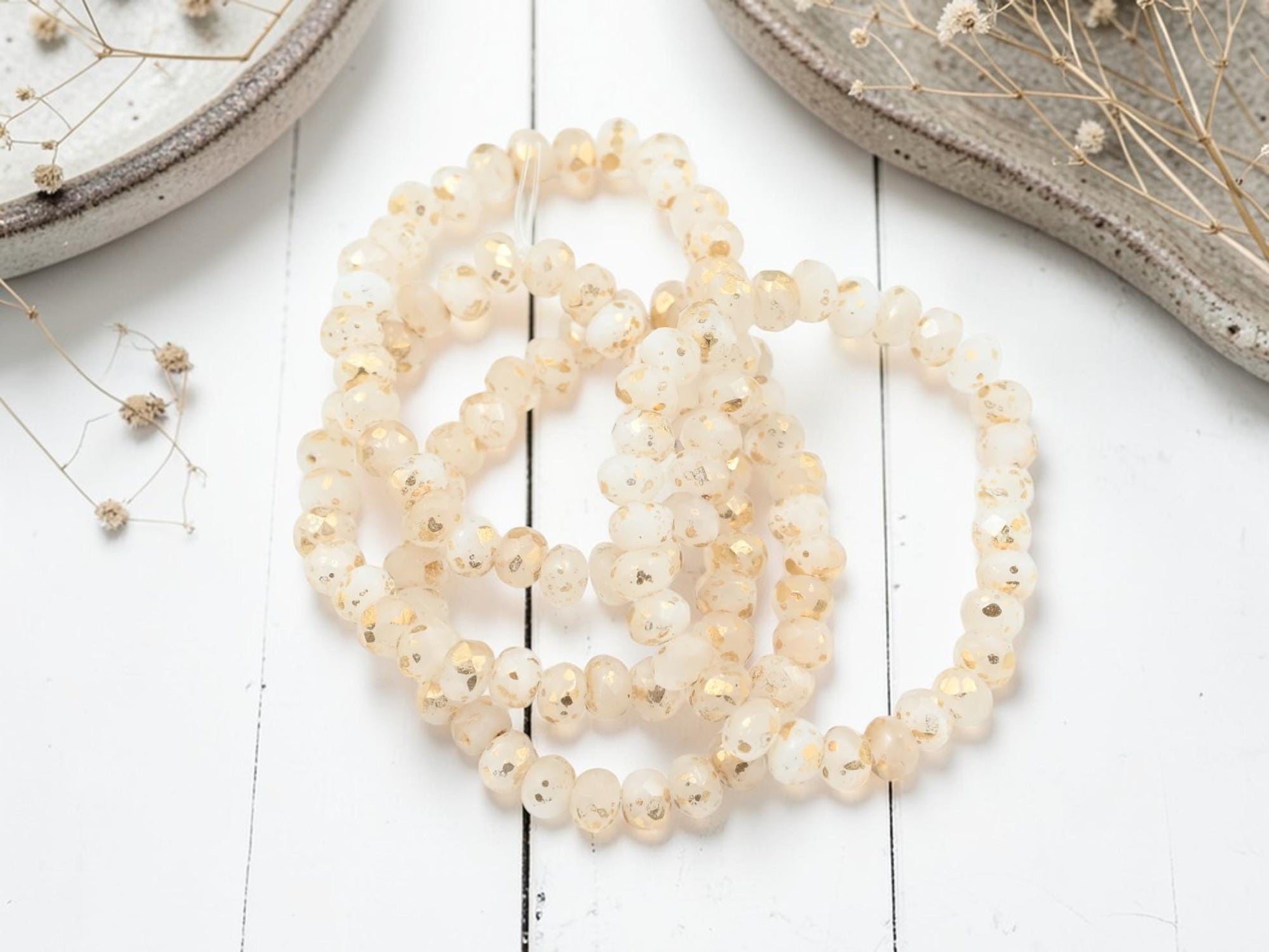 Czech Glass Faceted Fire Polished Rondelle Beads - Gold Washed Aqua Opaline - 30pcs - 3x5mm - (4257)