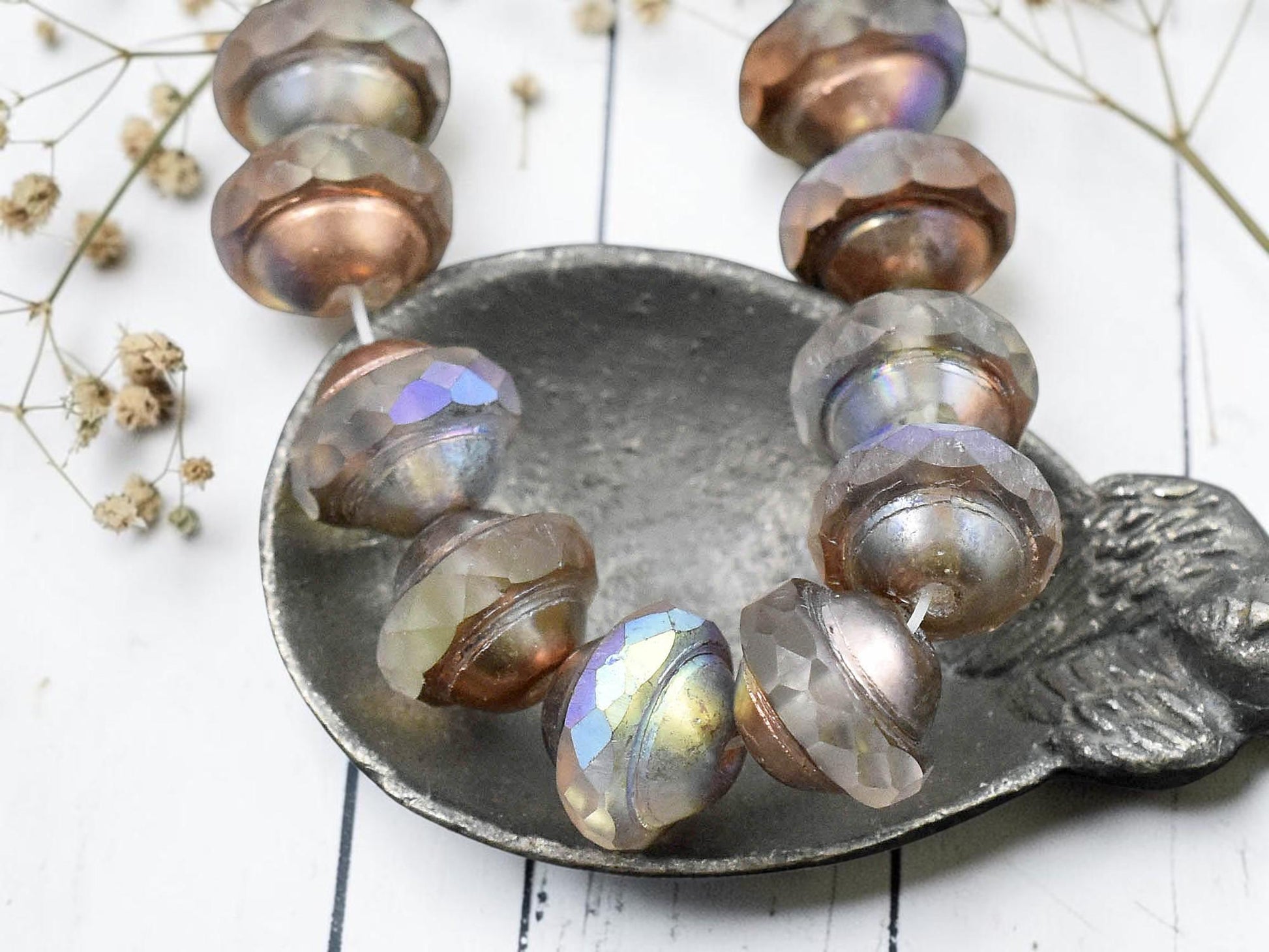 *15* 8x10mm Copper Washed Matte Crystal AB Saturn Beads
