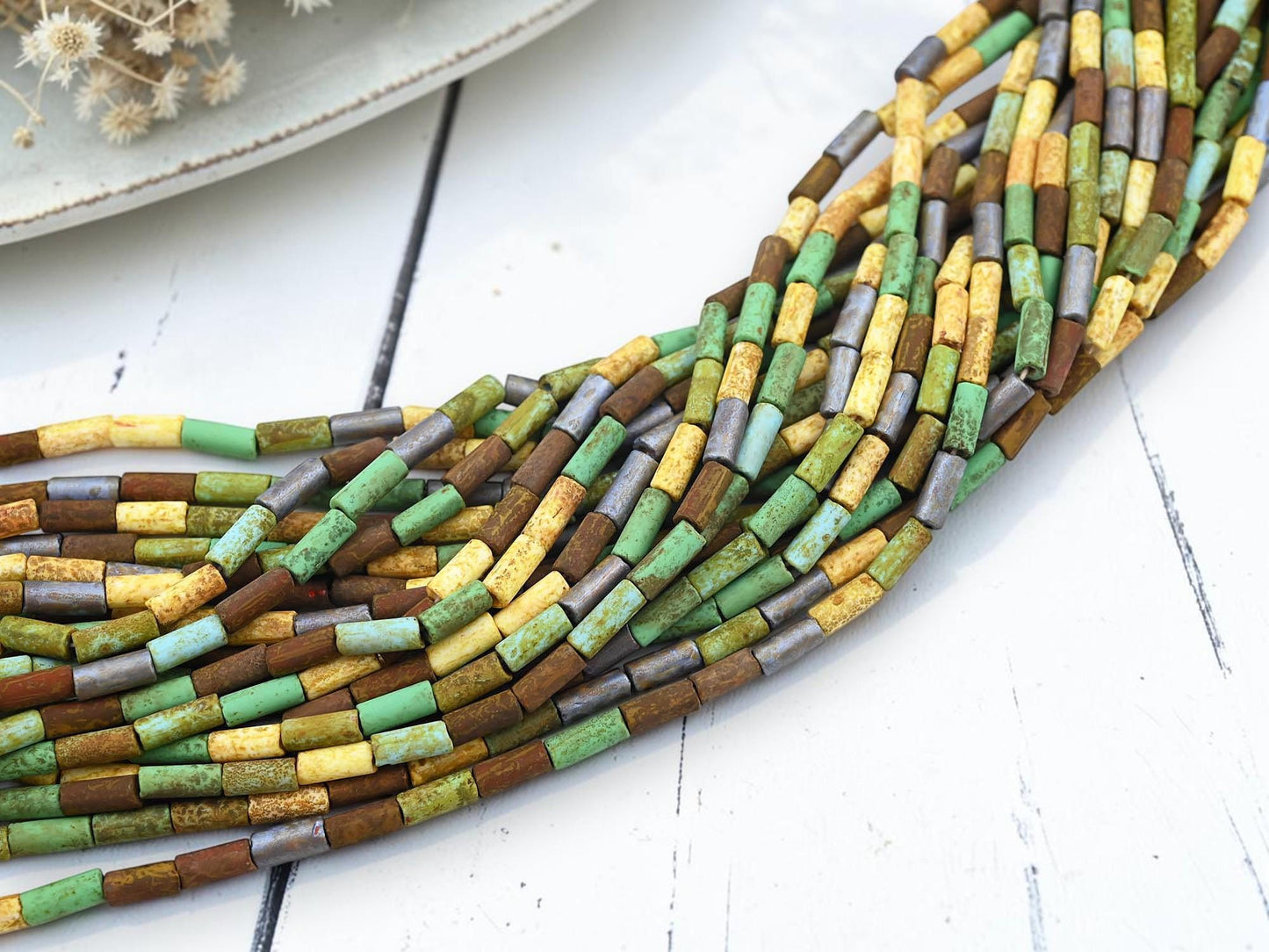 Bugle Beads - Picasso Beads - Czech Glass Beads - Seed Beads - 9x4mm - 20" Strand - (3440)