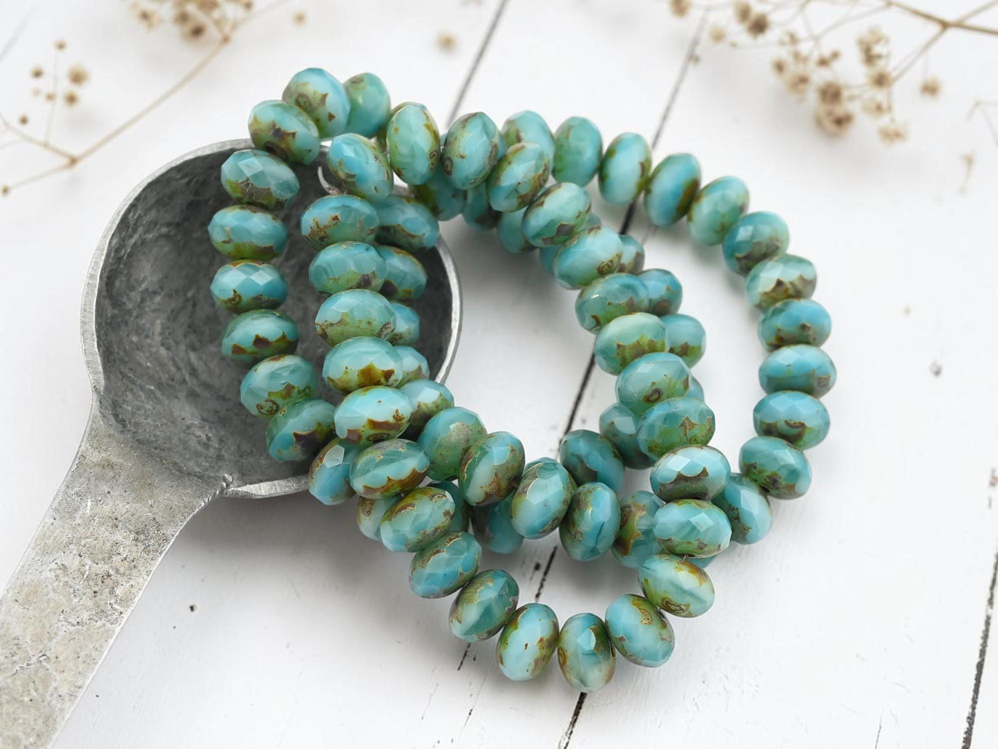 Czech Glass Beads - Rondelle Beads - Czech Picasso Beads - Fire Polished Beads - Donut Beads - 6x8mm - 25pcs - (3613)