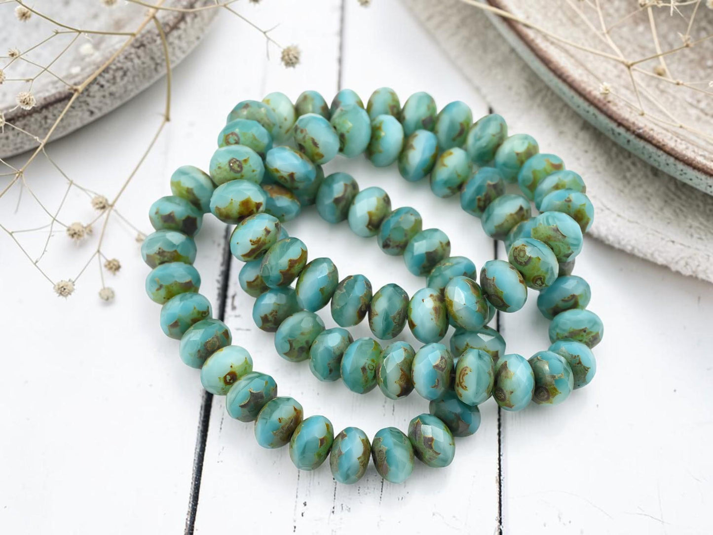 Czech Glass Beads - Rondelle Beads - Czech Picasso Beads - Fire Polished Beads - Donut Beads - 6x8mm - 25pcs - (3613)