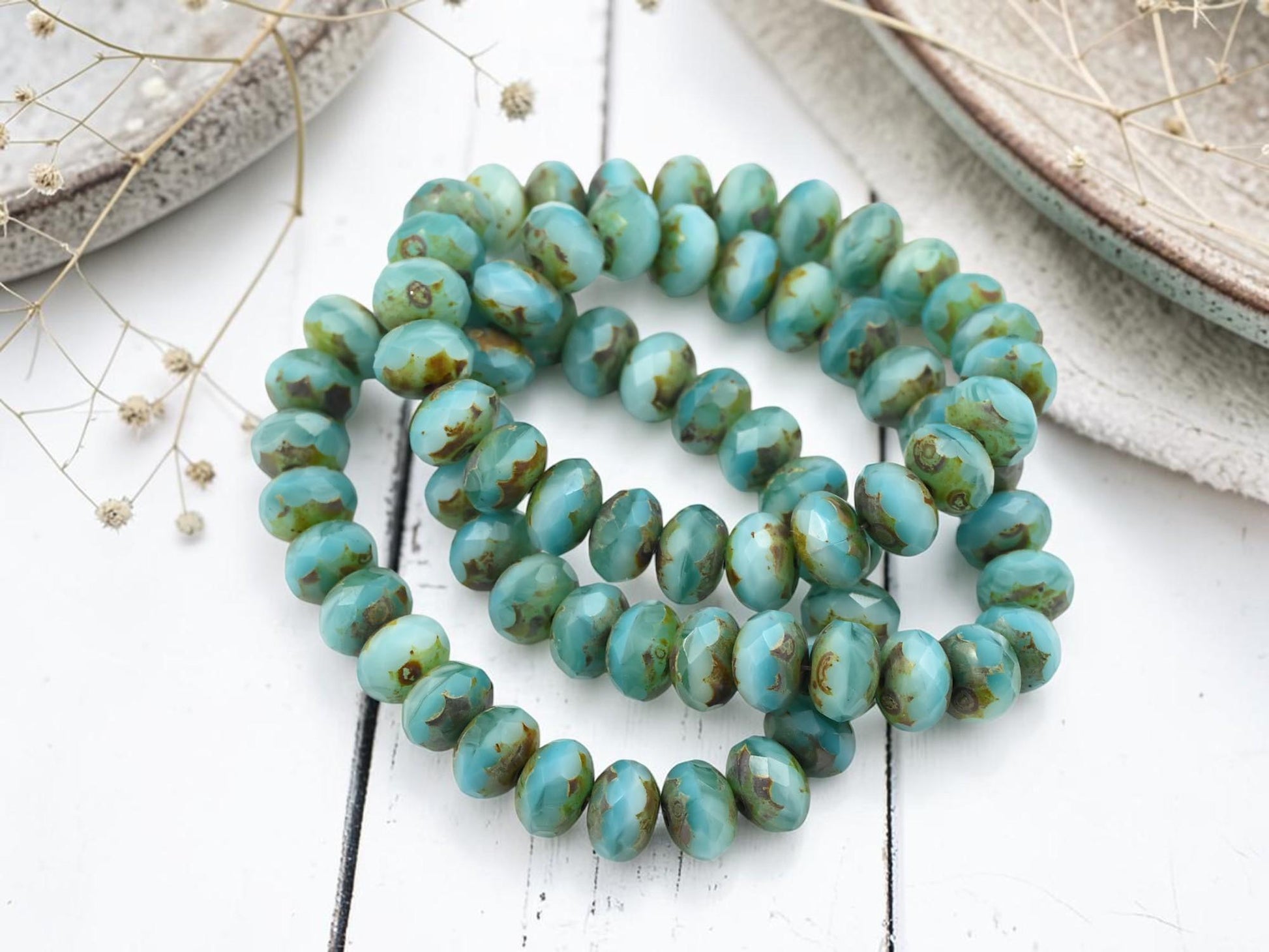 Czech Glass Beads - Rondelle Beads - Czech Picasso Beads - Fire Polished Beads - Donut Beads - 6x8mm - 25pcs - (3613)