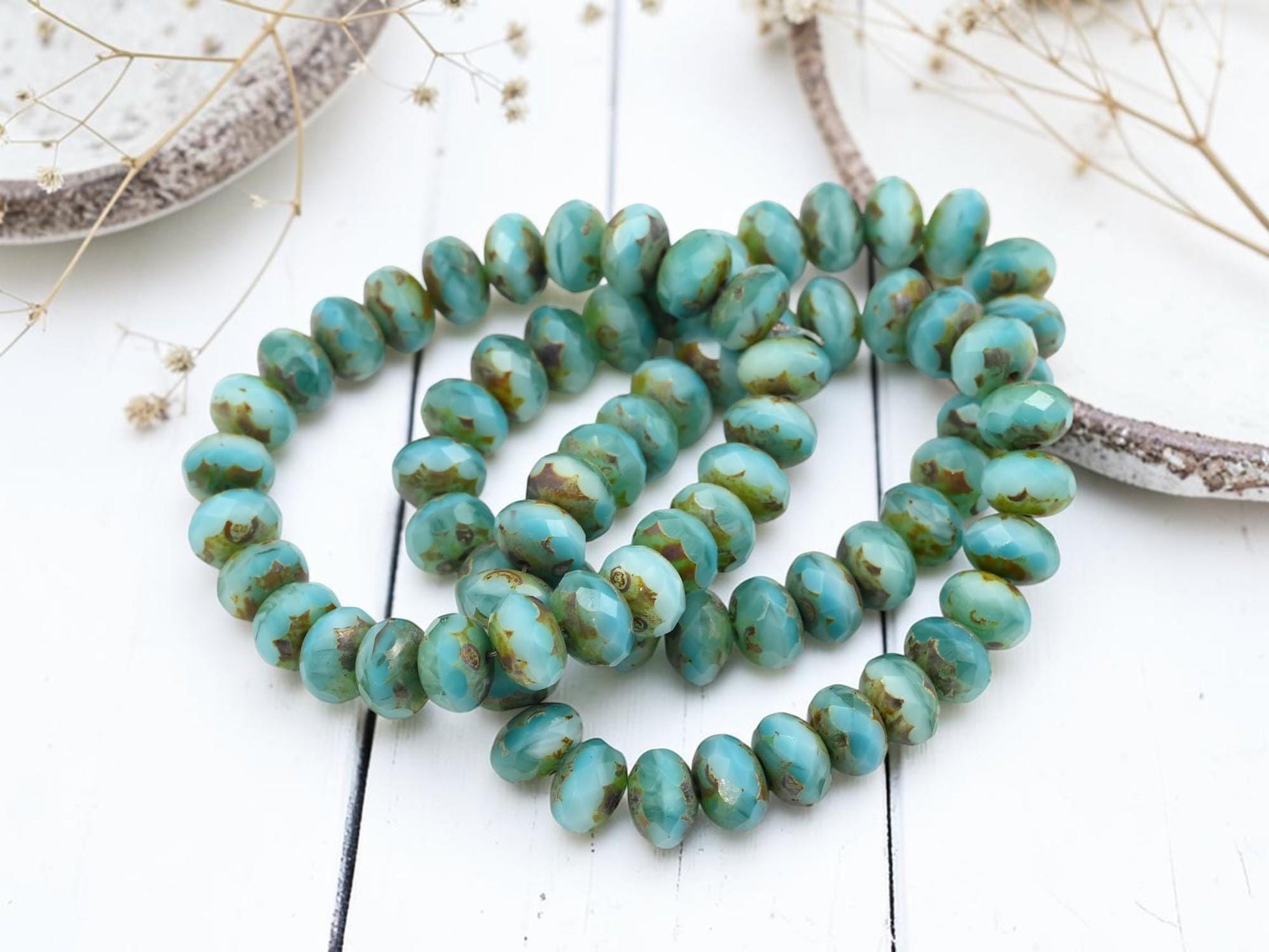Czech Glass Beads - Rondelle Beads - Czech Picasso Beads - Fire Polished Beads - Donut Beads - 6x8mm - 25pcs - (3613)