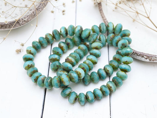 Czech Glass Beads - Rondelle Beads - Czech Picasso Beads - Fire Polished Beads - Donut Beads - 6x8mm - 25pcs - (3613)