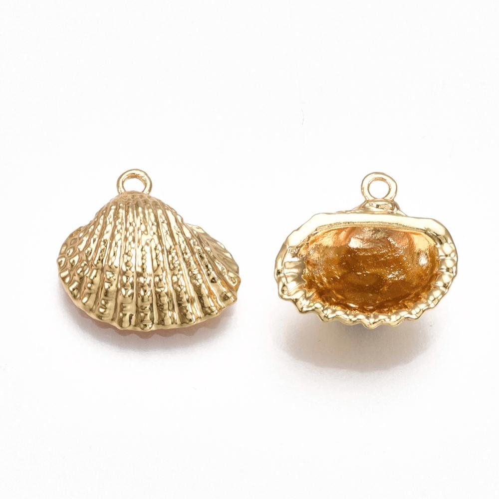 Metal Charms - Shell Charms - Gold Charms - Beach Charms - 18k Gold Plated - 14x15mm - 5pcs - (1878)