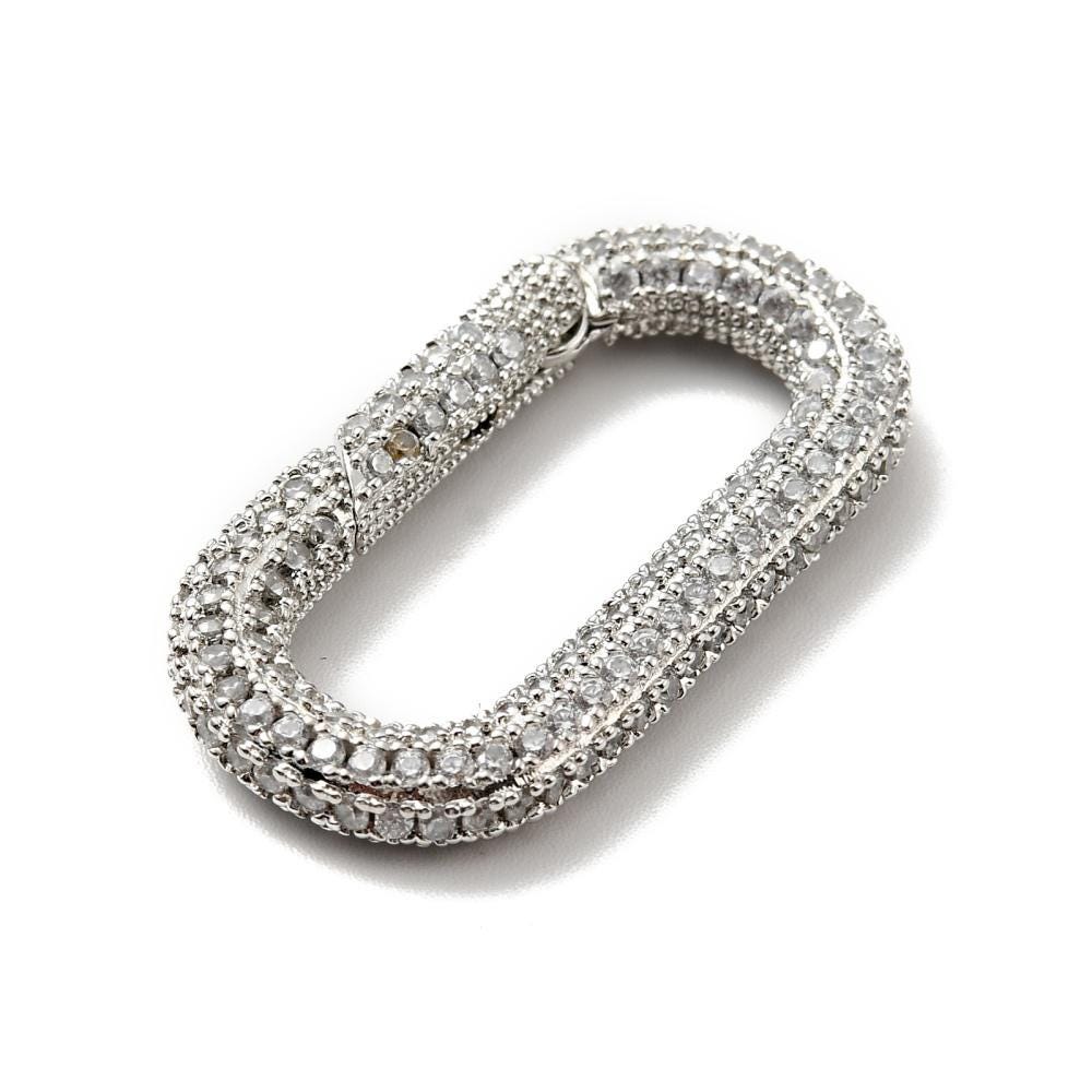 Silver Clasps - Carabiner Clasp - CZ Clasp - Rhinestone Clasp - Trigerless Clasp - Metal Clasps - 33x18mm - 5pcs - (A100)