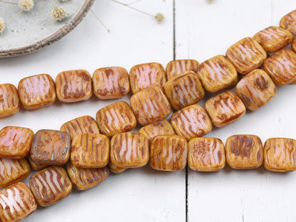 Vintage Czech Glass - Picasso Beads - Czech Glass Beads - Chunky Beads - Square Beads - 12pcs - 15mm - (B571)