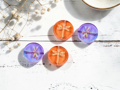 Glass Beads - Dragonfly Beads - Dragonfly Coin Beads - Dragonfly Pendant - 17mm - 10pcs - (B701)