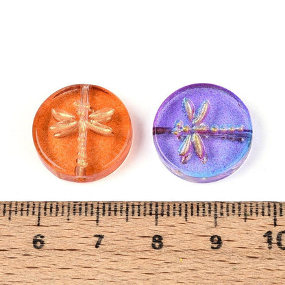 Glass Beads - Dragonfly Beads - Dragonfly Coin Beads - Dragonfly Pendant - 17mm - 10pcs - (B701)
