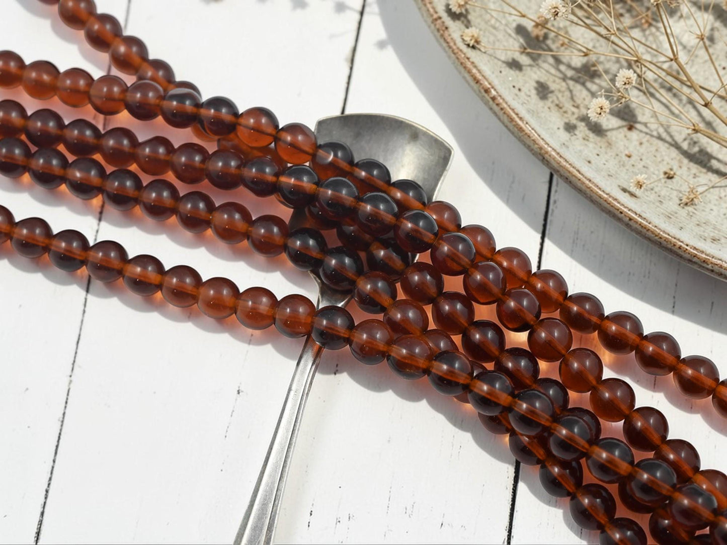 Old Stock Czech Glass Round Druk Beads - Root Beer Topaz - 8mm - 25pcs - (4546)