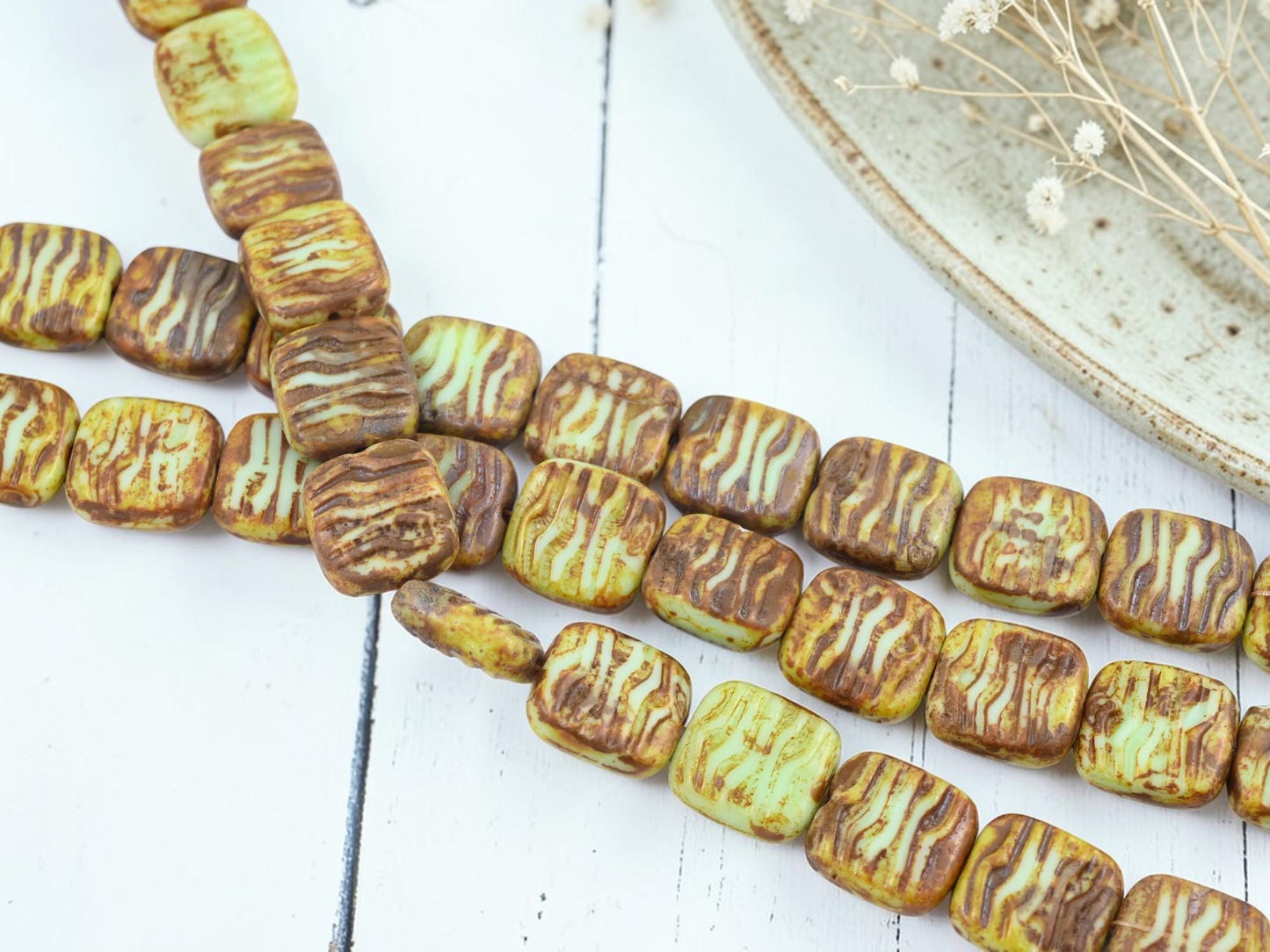 Vintage Czech Glass - Picasso Beads - Czech Glass Beads - Chunky Beads - Square Beads - 12pcs - 16mm - (2845)