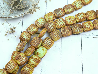 Vintage Czech Glass - Picasso Beads - Czech Glass Beads - Chunky Beads - Square Beads - 12pcs - 16mm - (2845)