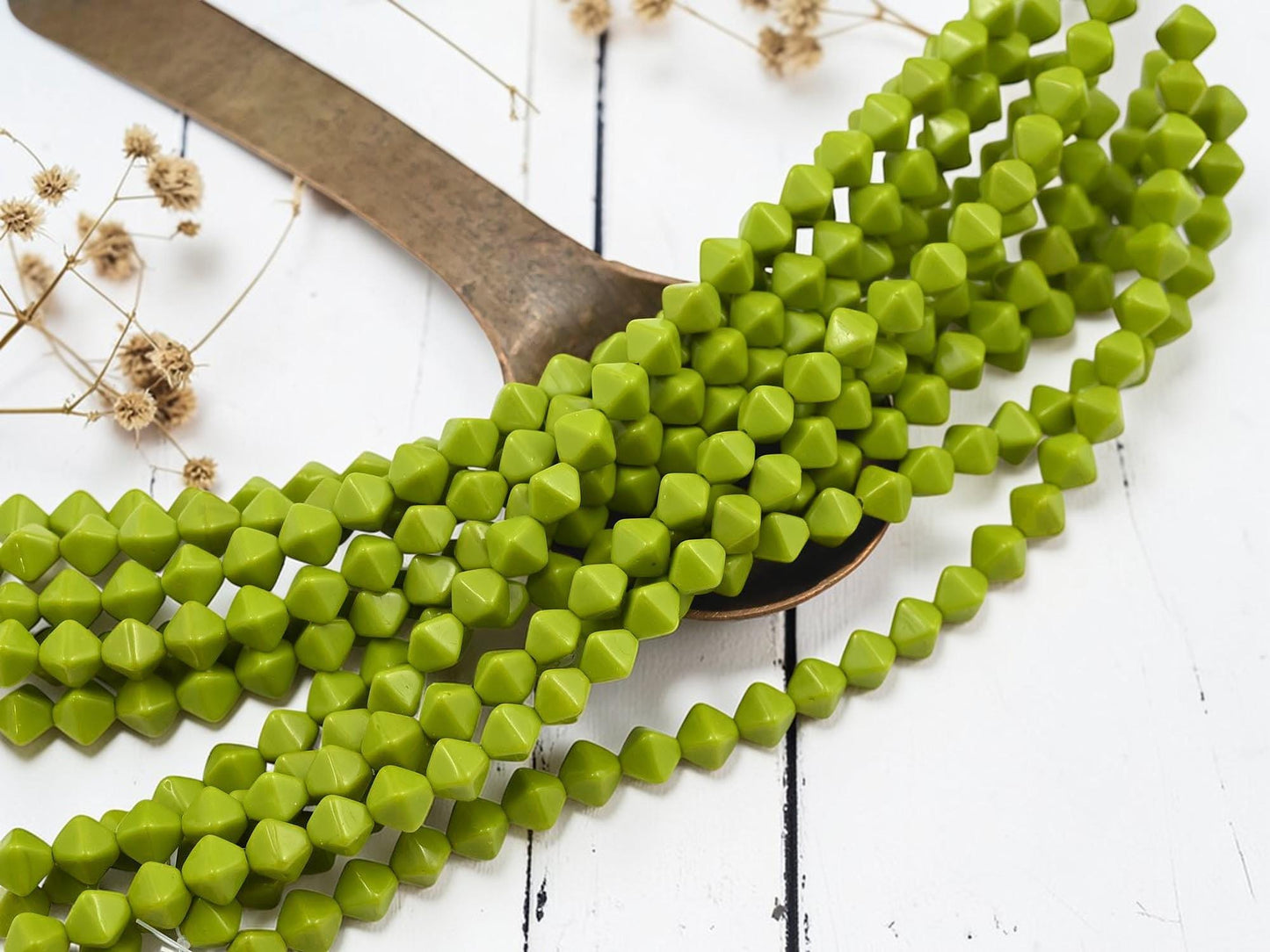 Czech Glass Beads - Chartreuse Beads - Lucerna Bicone - Bicone Beads - Spacer Beads - 6mm - 25pcs - (1244)