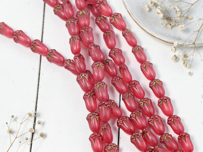 Czech Glass Beads - Flower Beads - Tulip Beads - Czech Glass Flowers - Czech Flower Beads - 12x8mm - 12pcs - (B34)