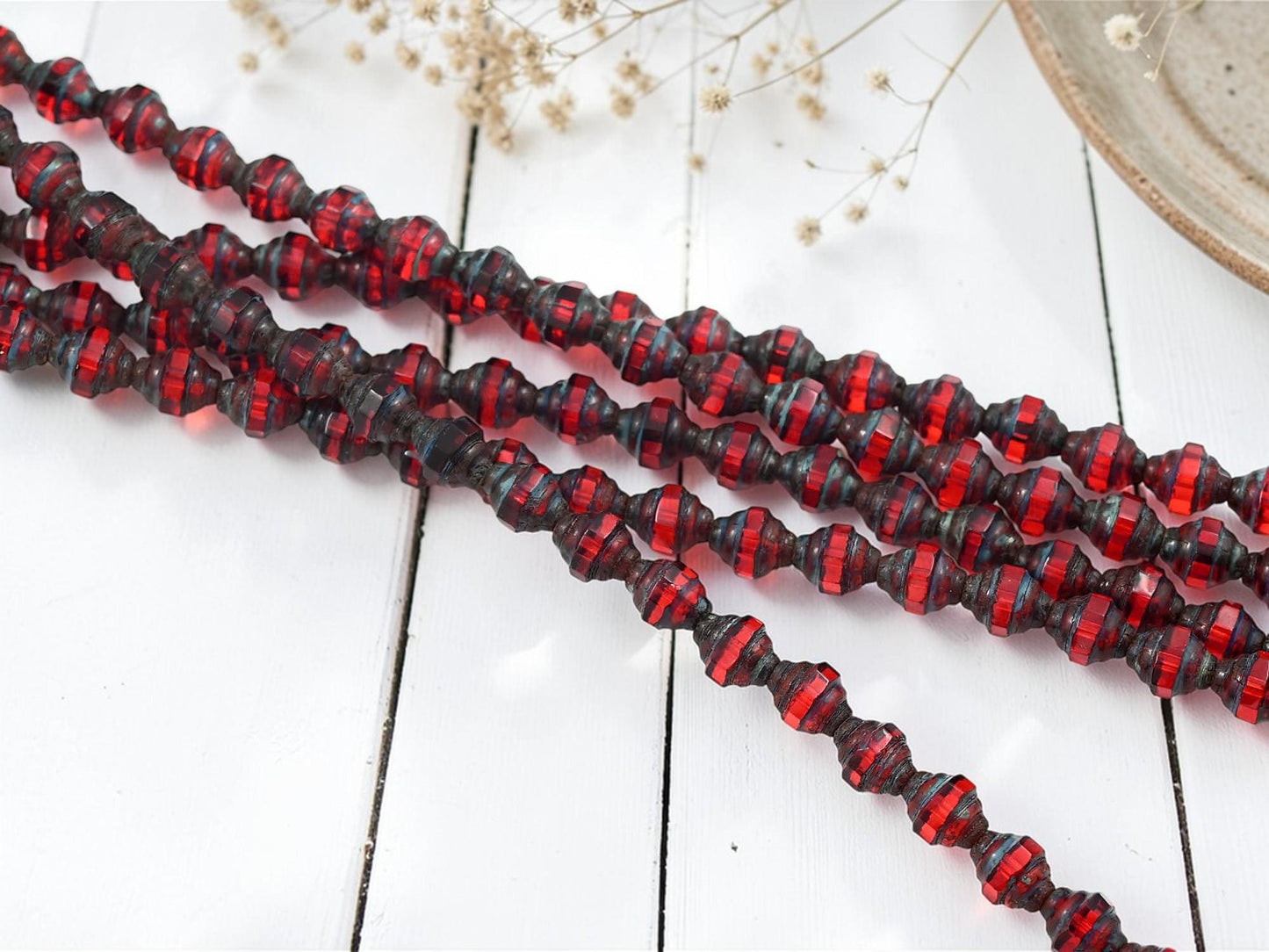 Old Stock Czech Glass Mini Turbine Beads - Siam Ruby Picasso - 7x6mm - 19pcs - (B641)