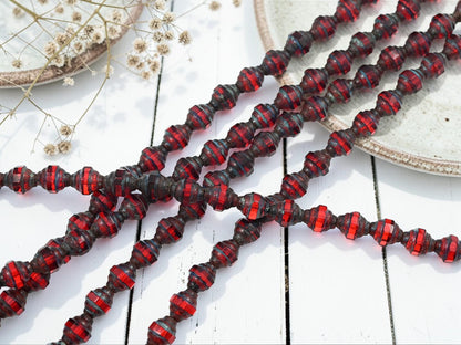 Old Stock Czech Glass Mini Turbine Beads - Siam Ruby Picasso - 7x6mm - 19pcs - (B641)