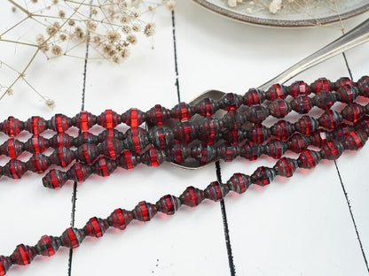 Old Stock Czech Glass Mini Turbine Beads - Siam Ruby Picasso - 7x6mm - 19pcs - (B641)