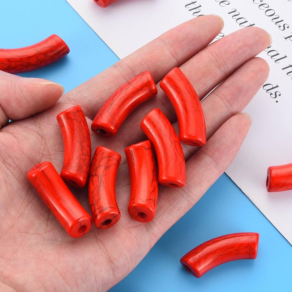 Curved Tube Beads - Lightweight Beads - Acrylic Beads - 36x14mm - 6pcs - (B411)