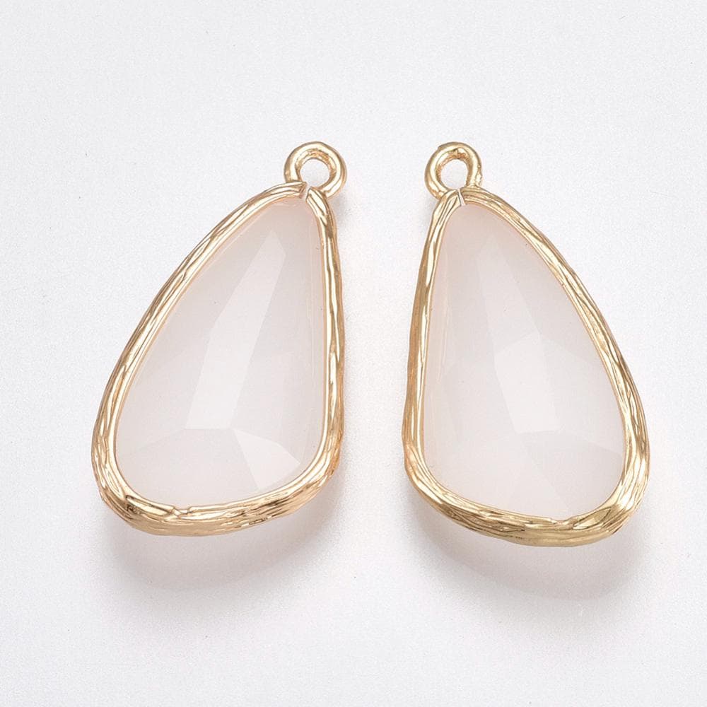 Glass Charm Pendant - Bezel Charm - Teardrop Charm - Gold Pendant - 29x14mm - 2pcs - (2384)