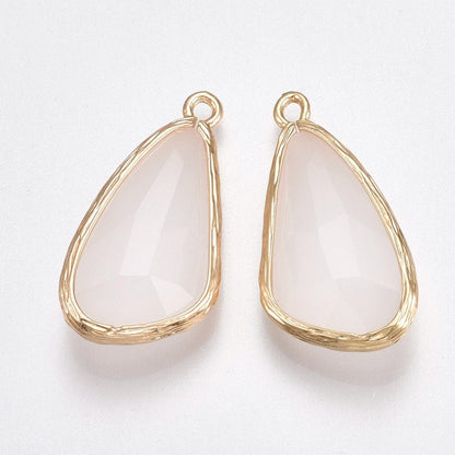 Glass Charm Pendant - Bezel Charm - Teardrop Charm - Gold Pendant - 29x14mm - 2pcs - (2384)