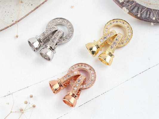 Plated Brass Micro Pave CZ Fold Over Clasp - Platinum - Gold - Rose Gold - 27x11mm - 1pc