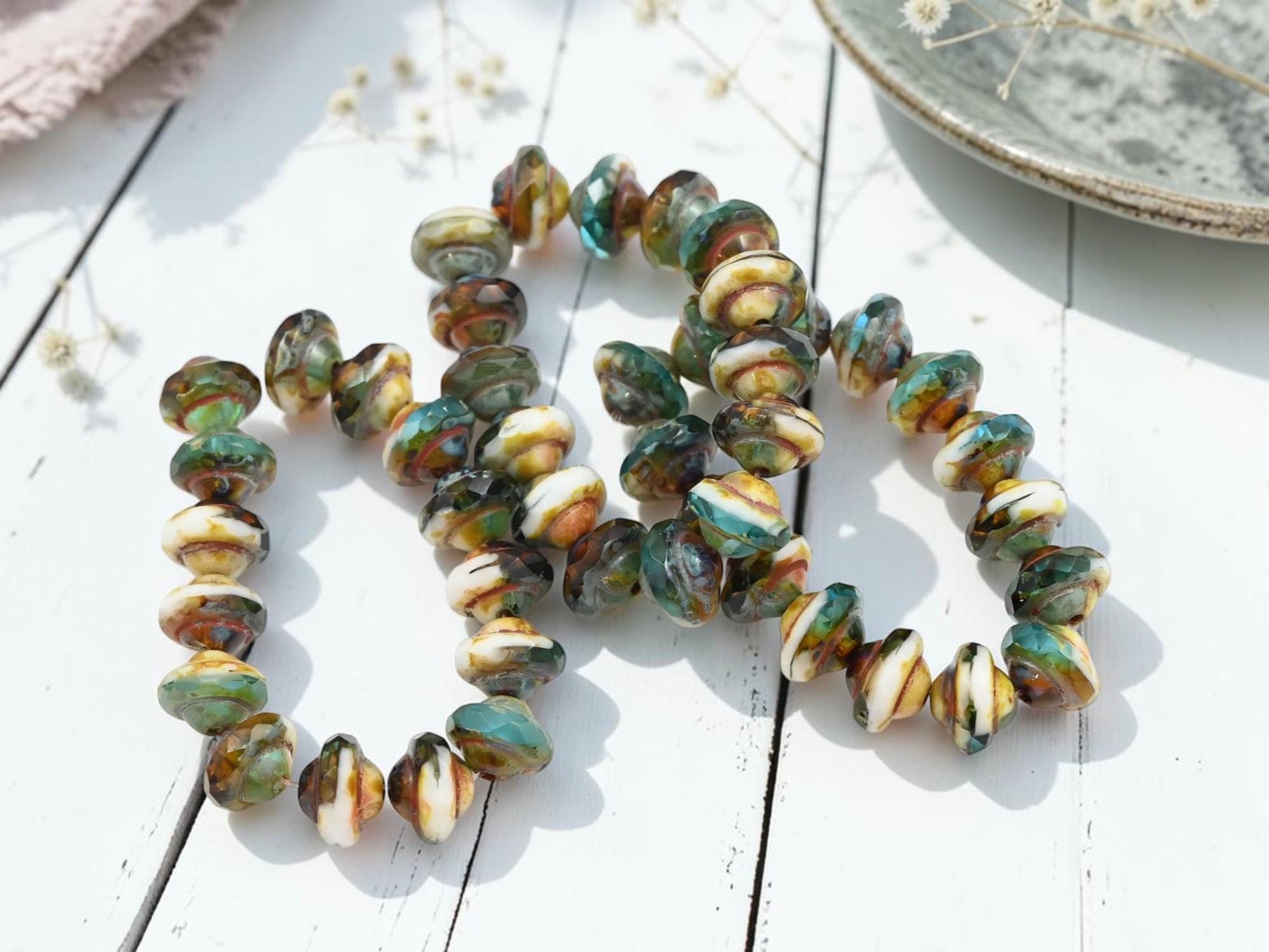 Czech Glass Saturn Beads - Picasso Beads - 6x8mm - 15pcs - (5852)