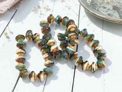 Czech Glass Saturn Beads - Picasso Beads - 6x8mm - 15pcs - (5852)