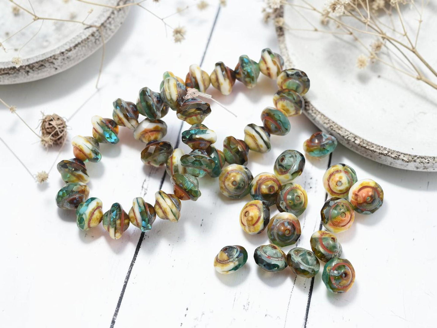 Czech Glass Saturn Beads - Picasso Beads - 6x8mm - 15pcs - (5852)