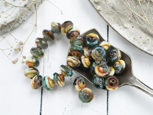 Czech Glass Saturn Beads - Picasso Beads - 6x8mm - 15pcs - (5852)