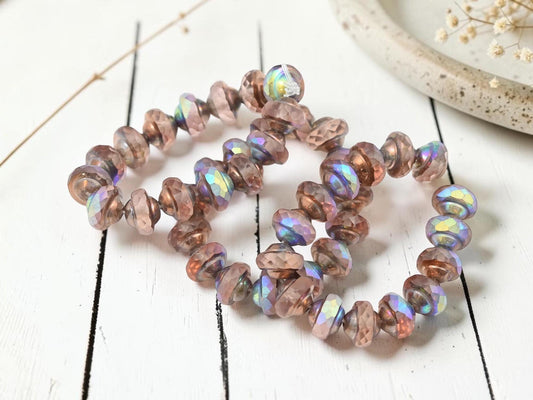Czech Glass Saturn Beads - Copper AB Washed Pale Pink - 6x8mm - 15pcs - (1482)
