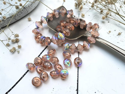 Czech Glass Saturn Beads - Copper AB Washed Pale Pink - 6x8mm - 15pcs - (1482)