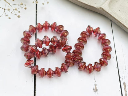 Czech Glass Saturn Beads - Bronzed Crimson Jonquil - 6x8mm - 15pcs - (817)