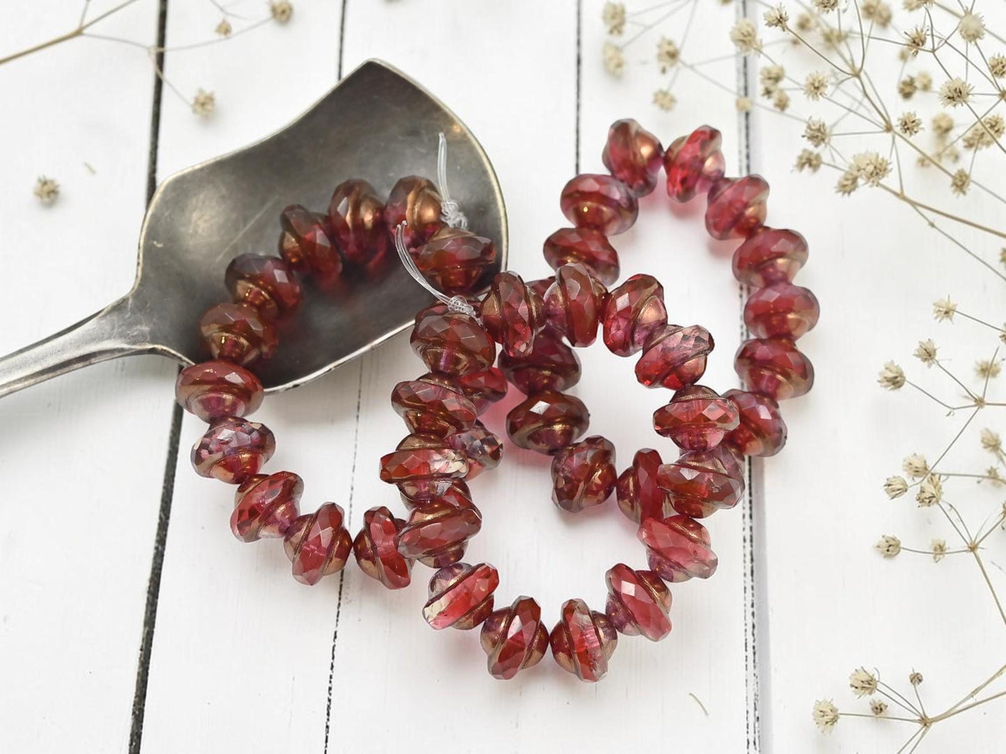 Czech Glass Saturn Beads - Bronzed Crimson Jonquil - 6x8mm - 15pcs - (817)