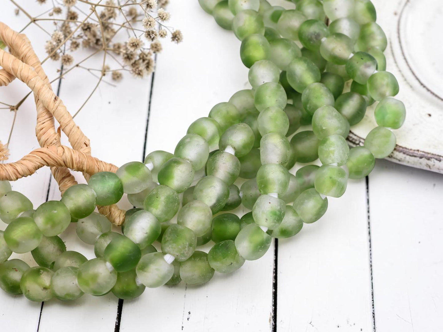 Ghana Beads - Recycled Glass Beads - African Glass Beads - Fair Trade Beads - Approx 9-10mm - 20" Strand - (J62)