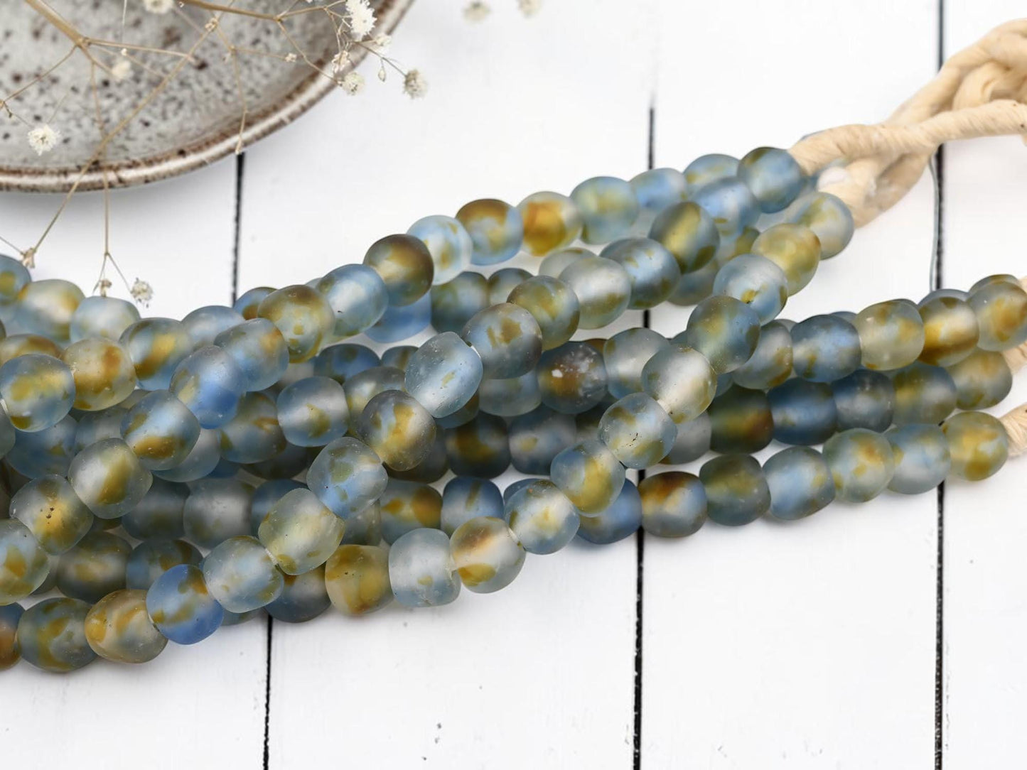 Ghana Beads - Recycled Glass Beads - African Glass Beads - Fair Trade Beads - Approx 10-11mm - 20" Strand - (J52)