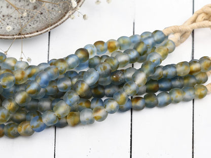 Ghana Beads - Recycled Glass Beads - African Glass Beads - Fair Trade Beads - Approx 10-11mm - 20" Strand - (J52)