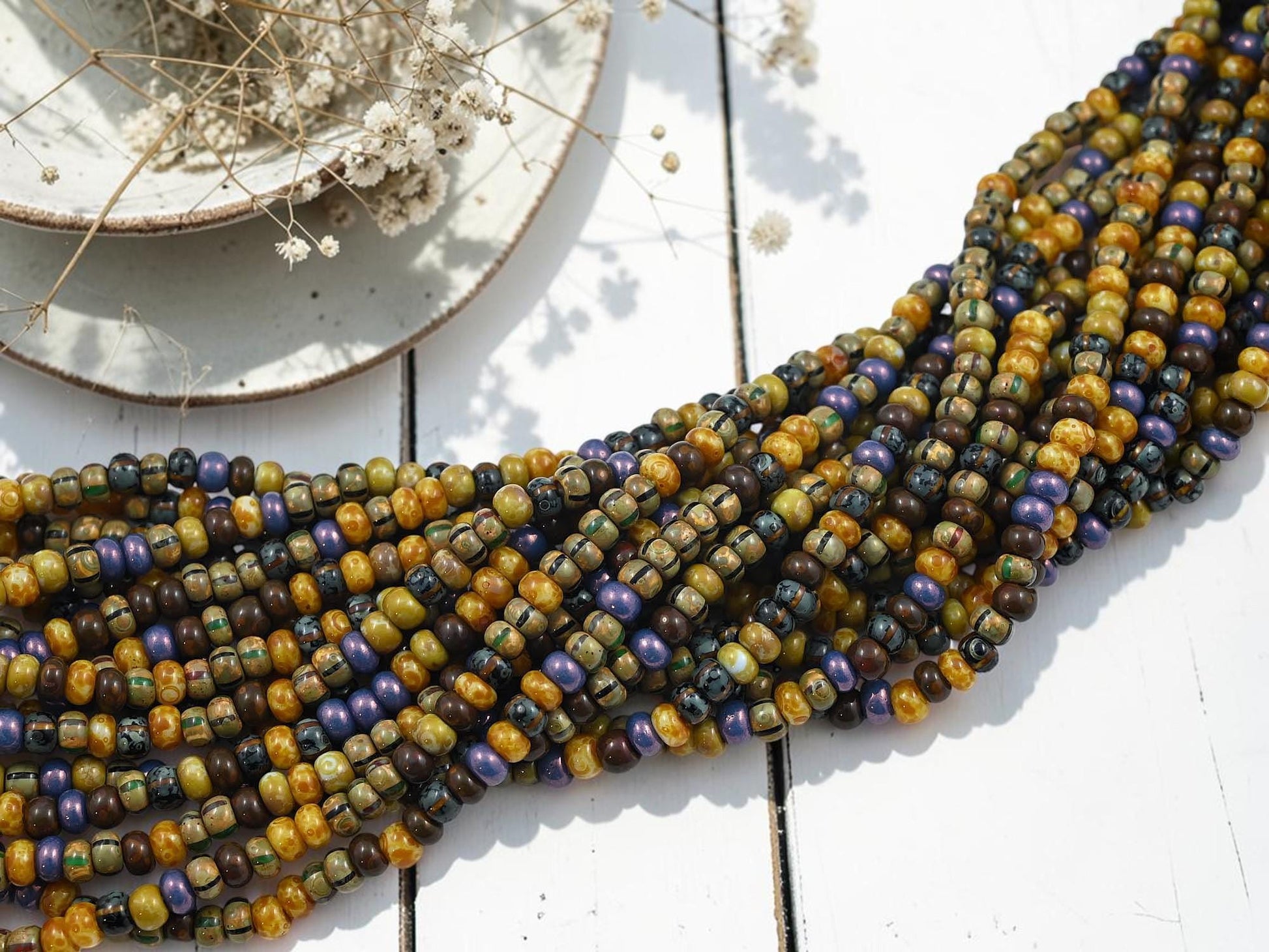 Picasso Seed Beads - Aged Picasso Beads - Czech Glass Beads - Size 5 Seed Beads - 5/0 - 18" Strand - (A568)